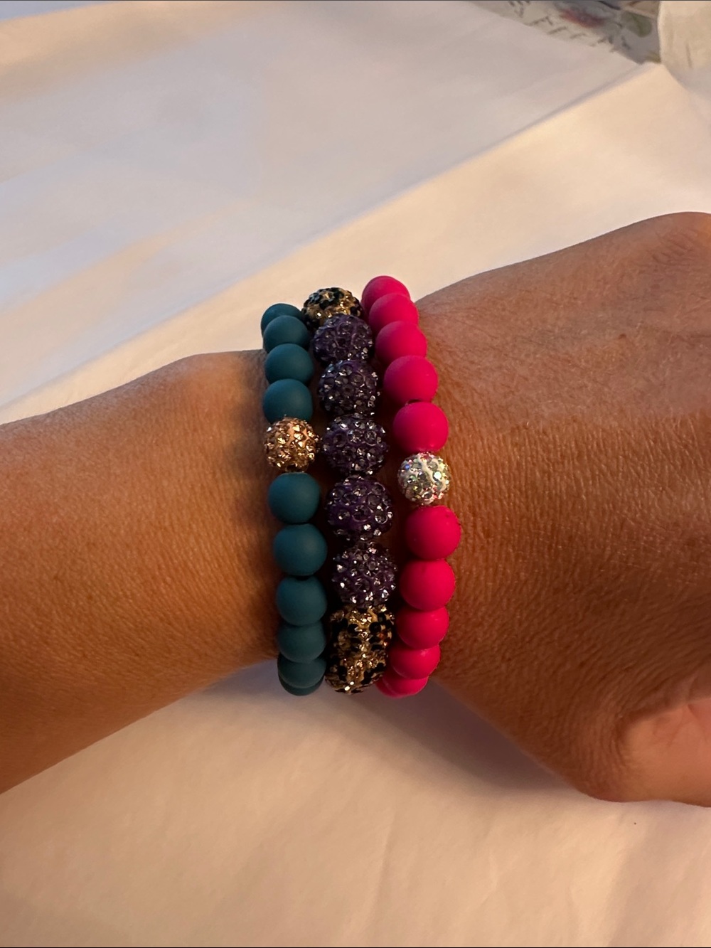 Erimish Teal, Pink, and Purple Beaded Stack Bracelet Set